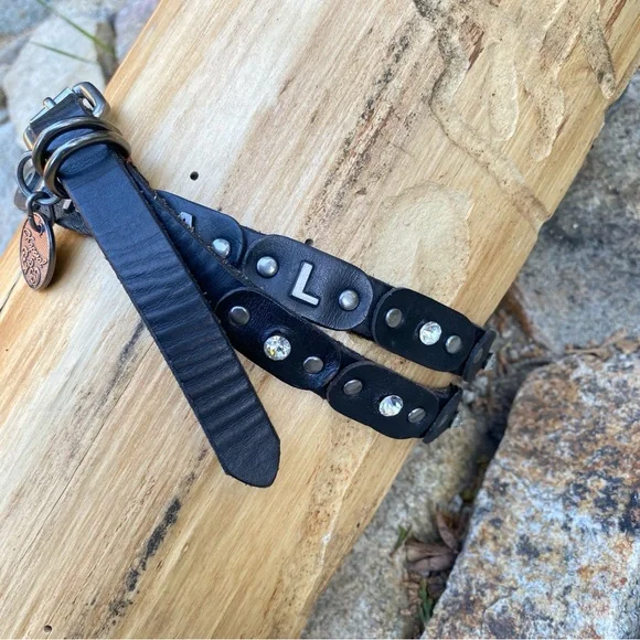 VNtG Y2K KAPORAL Leather Stud Rhinestone Skinny Belt Black Silver Wrap 90cm 34in - Picture 8 of 14